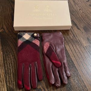 Burberry leather and cashmere gloves - burgundy